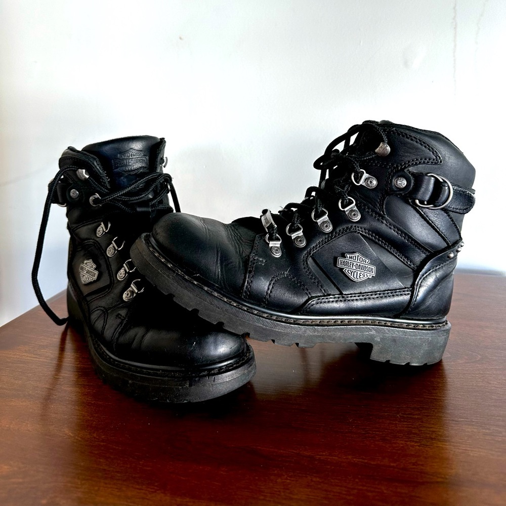 Womens Harley Davidson Black Leather Riding Boots Size 9